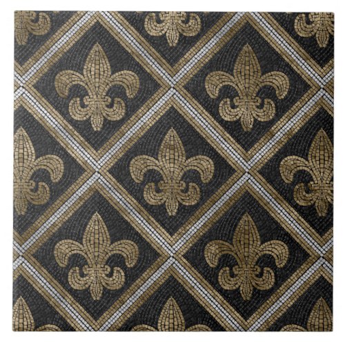 Fleur_de_lis mosaic tile pattern black and gold