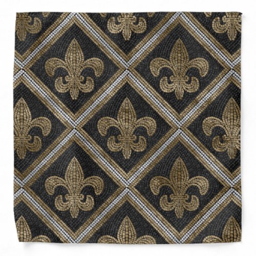 Fleur_de_lis mosaic tile pattern black and gold bandana