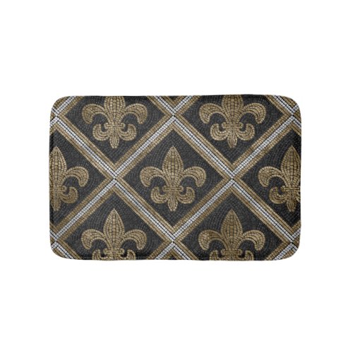 Fleur_de_lis mosaic tile pattern black and gold bath mat