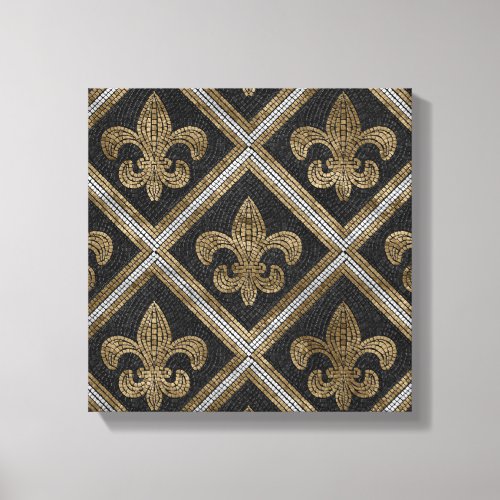 Fleur_de_lis mosaic tile pattern black and gold canvas print