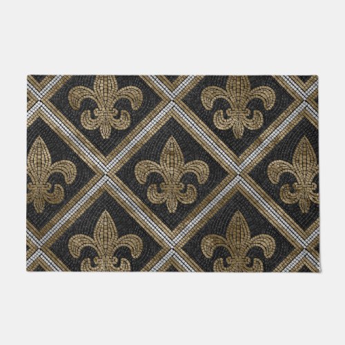 Fleur_de_lis mosaic tile pattern black and gold doormat