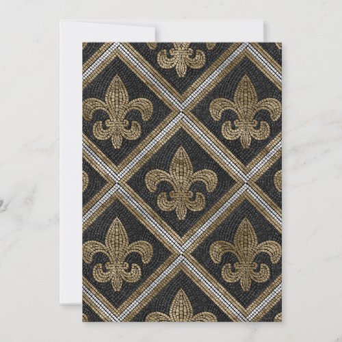 Fleur_de_lis mosaic tile pattern black and gold holiday card