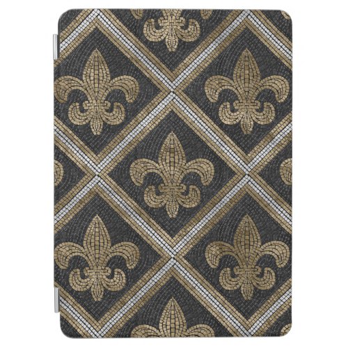 Fleur_de_lis mosaic tile pattern black and gold iPad air cover