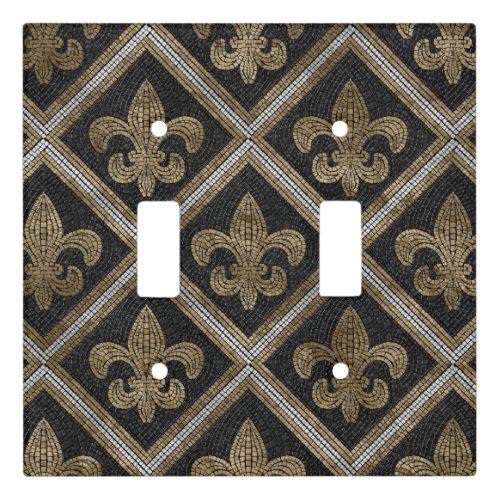 Fleur_de_lis mosaic tile pattern black and gold light switch cover
