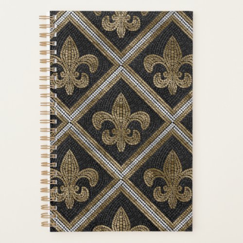 Fleur_de_lis mosaic tile pattern black and gold planner