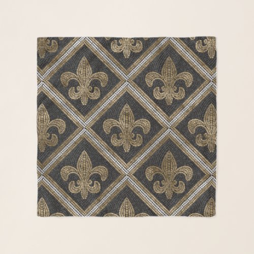 Fleur_de_lis mosaic tile pattern black and gold scarf