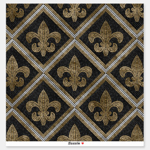 Fleur-de-lis mosaic tile pattern black and gold sticker