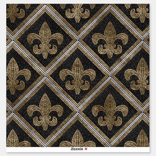 Fleur_de_lis mosaic tile pattern black and gold sticker