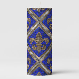 Fleur-de-lis mosaic tile pattern pillar candle