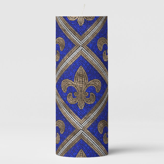 Fleur-de-lis mosaic tile pattern pillar candle (Front)