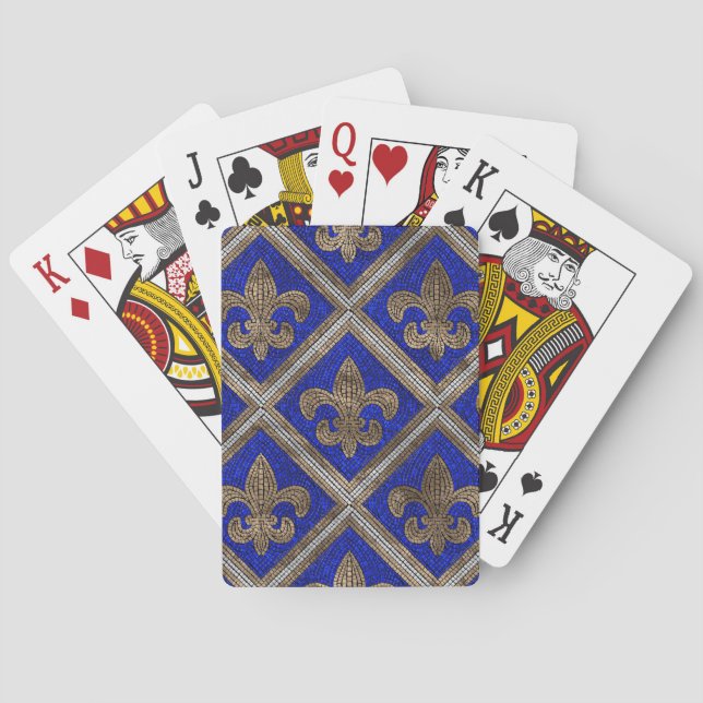 Fleur-de-lis mosaic tile pattern poker cards (Back)