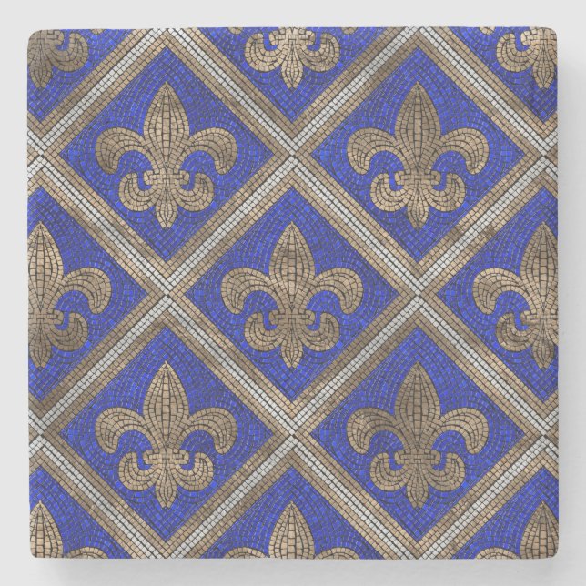Fleur-de-lis mosaic tile pattern stone coaster (Front)
