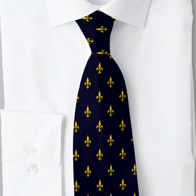 Fleur De Lis Navy Blue Classic Neck Tie (Creator Uploaded)