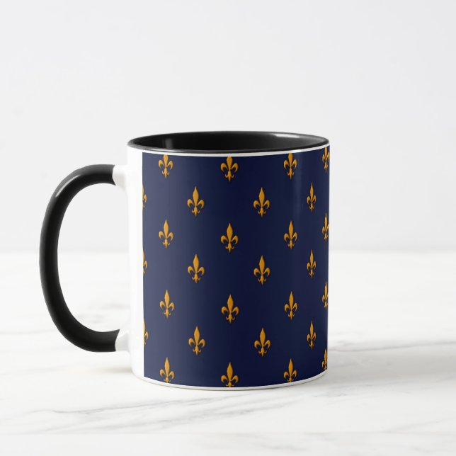 Fleur-de-Lis -  Navy Blue & Gold Mug (Left)