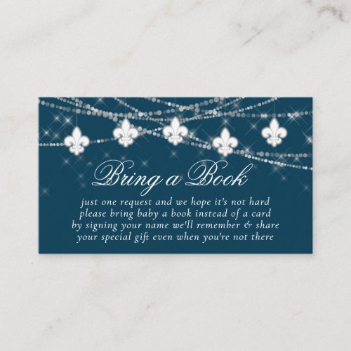 Fleur de Lis Navy Blue Lights  Bring Baby a Book Enclosure Card