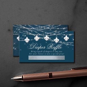 Fleur de Lis Navy Blue Lights Diaper Raffle Enclosure Card