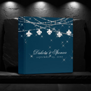 Fleur de Lis Navy Blue Lights   Photo Scrapbook 3 Ring Binder