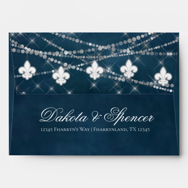 Fleur de Lis Navy Blue Lights | Return Address Envelope (Back (Top Flap))