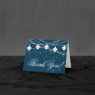 Fleur de Lis Navy Blue Lights   Rustic Chic Photo Thank You Card