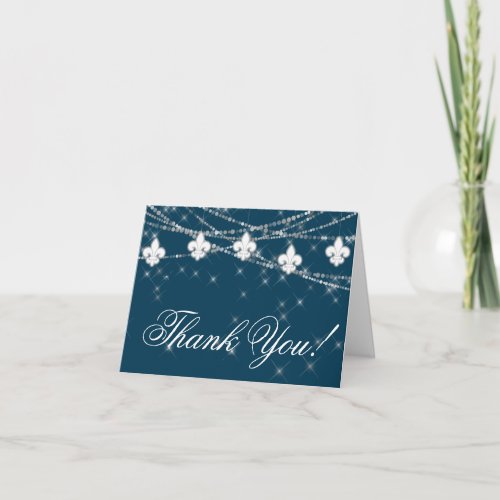 Fleur de Lis Navy Blue Lights  Rustic Chic Photo Thank You Card