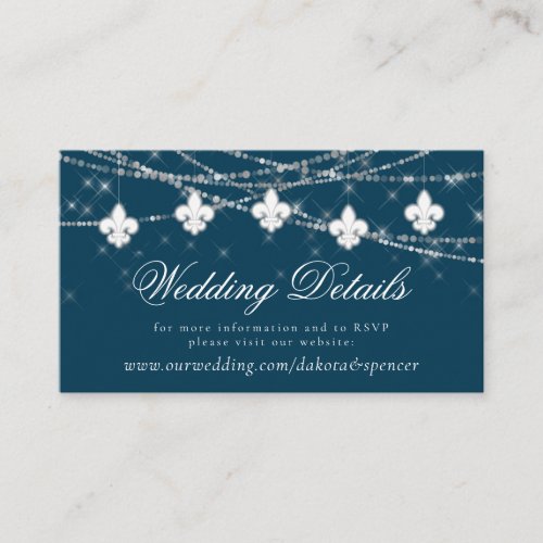 Fleur de Lis Navy Blue Lights  Wedding Website Enclosure Card