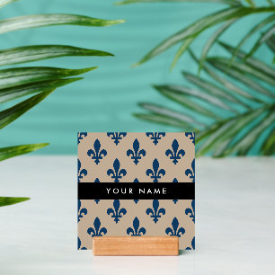 Fleur de Lis, Navy Blue on Beige, Royal, Your Name Holder