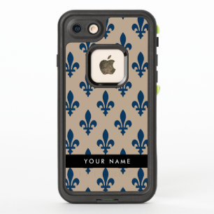 Fleur de Lis, Navy Blue on Beige, Royal, Your Name