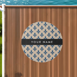 Fleur de Lis, Navy Blue on Beige, Royal, Your Name Outdoor Rug