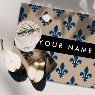 Fleur de Lis, Navy Blue on Beige, Royal, Your Name Placemat