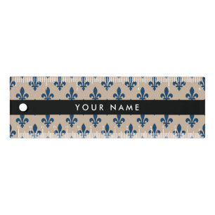 Fleur de Lis, Navy Blue on Beige, Royal, Your Name Ruler