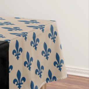 Fleur de Lis, Navy Blue on Beige, Royal, Your Name Tablecloth