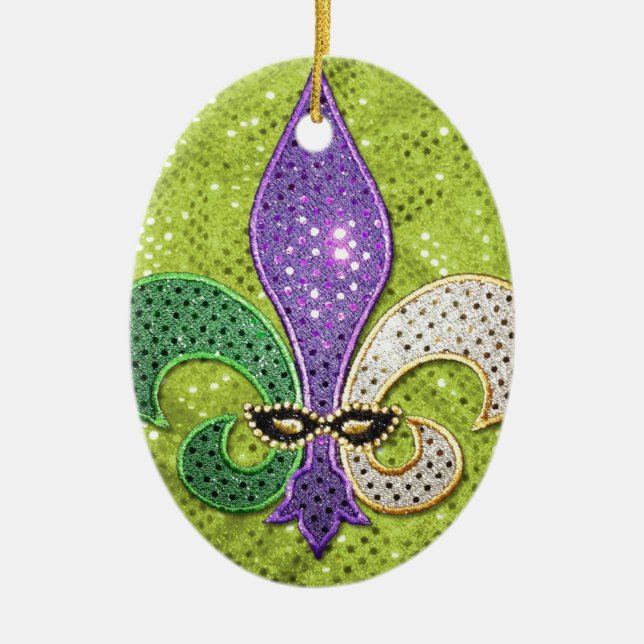 Fleur De Lis  New Orleans Jewel Sparkle Ceramic Ornament (Front)