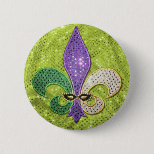 Fleur De Lis New Orleans Jewel Sparkle Pinback Button