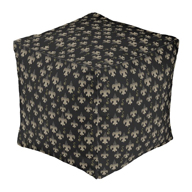 Fleur de lis New Orleans Saints ottoman pouf (Angled Back)