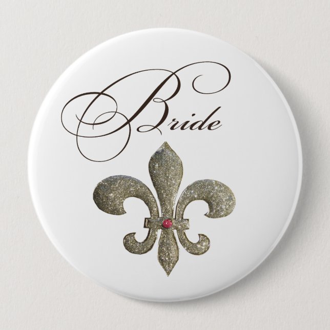 Fleur de lis NOLA Bride Bling Button (Front)