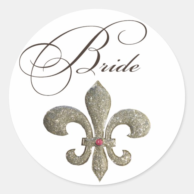 Fleur de lis NOLA Bride Bling Classic Round Sticker (Front)
