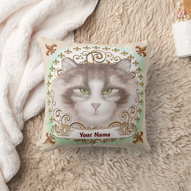 Fleur De Lis Norwegian Forest Cat pillow (Blanket)