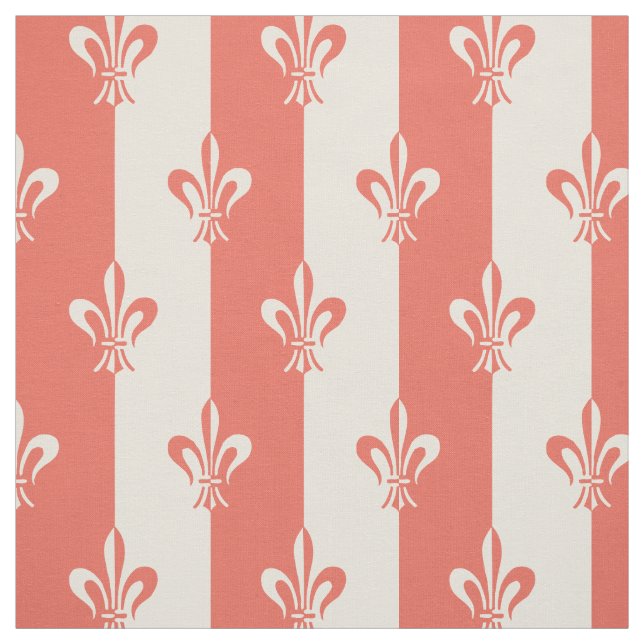 Fleur de Lis Off White & Terra Cotta Red Fabric (Swatch)