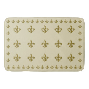 Fleur de Lis Off White Yellow Gold Bath Mat