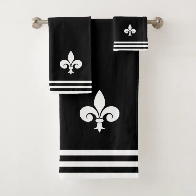 FleurdeLis on Black and White Bath Towel Set Zazzle