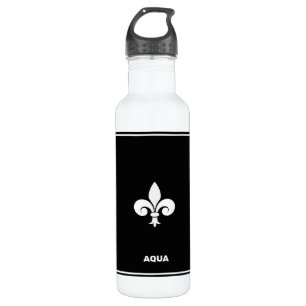 Fleur-de-Lis on Black and White Stainless Steel Water Bottle
