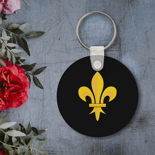 Fleur de Lis on Black Keychain