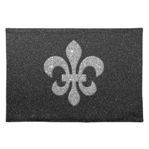 fleur-de-lis on black white glittery effect placemat
