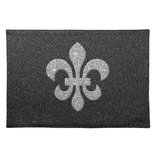 fleur-de-lis on black white glittery effect placemat (Front)