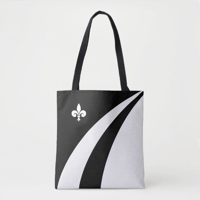 Fleur de lis on black & white waves tote bag (Front)