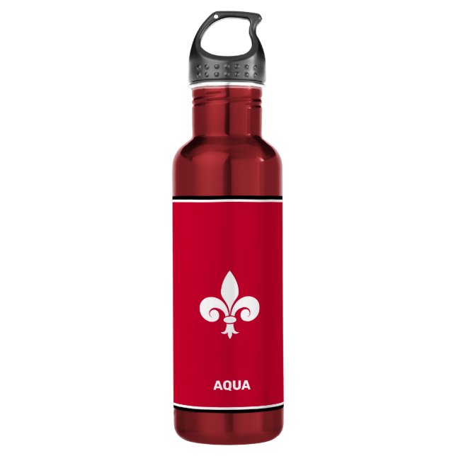 Fleur-de-Lis on Burgundy Red Stainless Steel Water Bottle (Front)