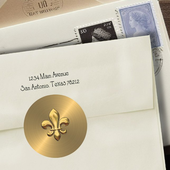 Fleur de Lis on Gold Background Classic Round Sticker (Creator Uploaded)