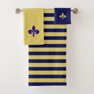 Fleur de Lis on Golden & Navy Blue Bath Towel Set