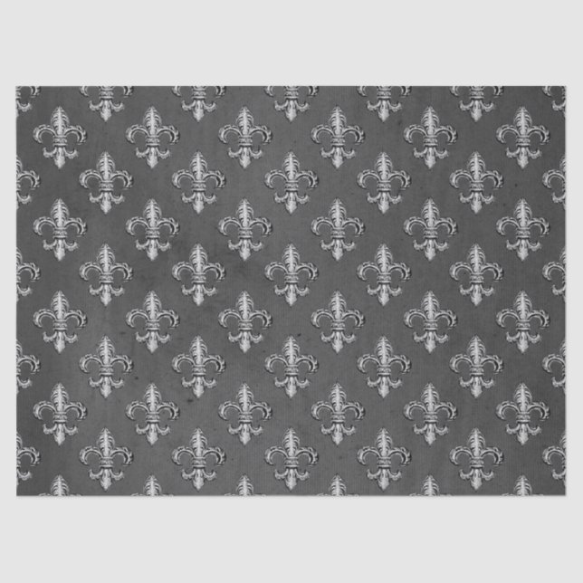 Fleur De Lis on Grey Decoupage Tissue Paper (Front)