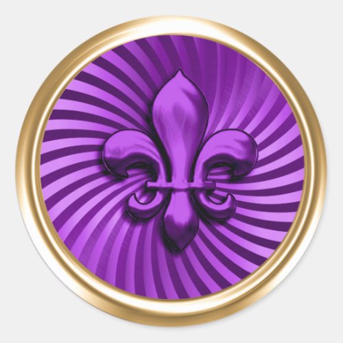 Fleur de Lis on Purple Background Classic Round St Classic Round Sticker